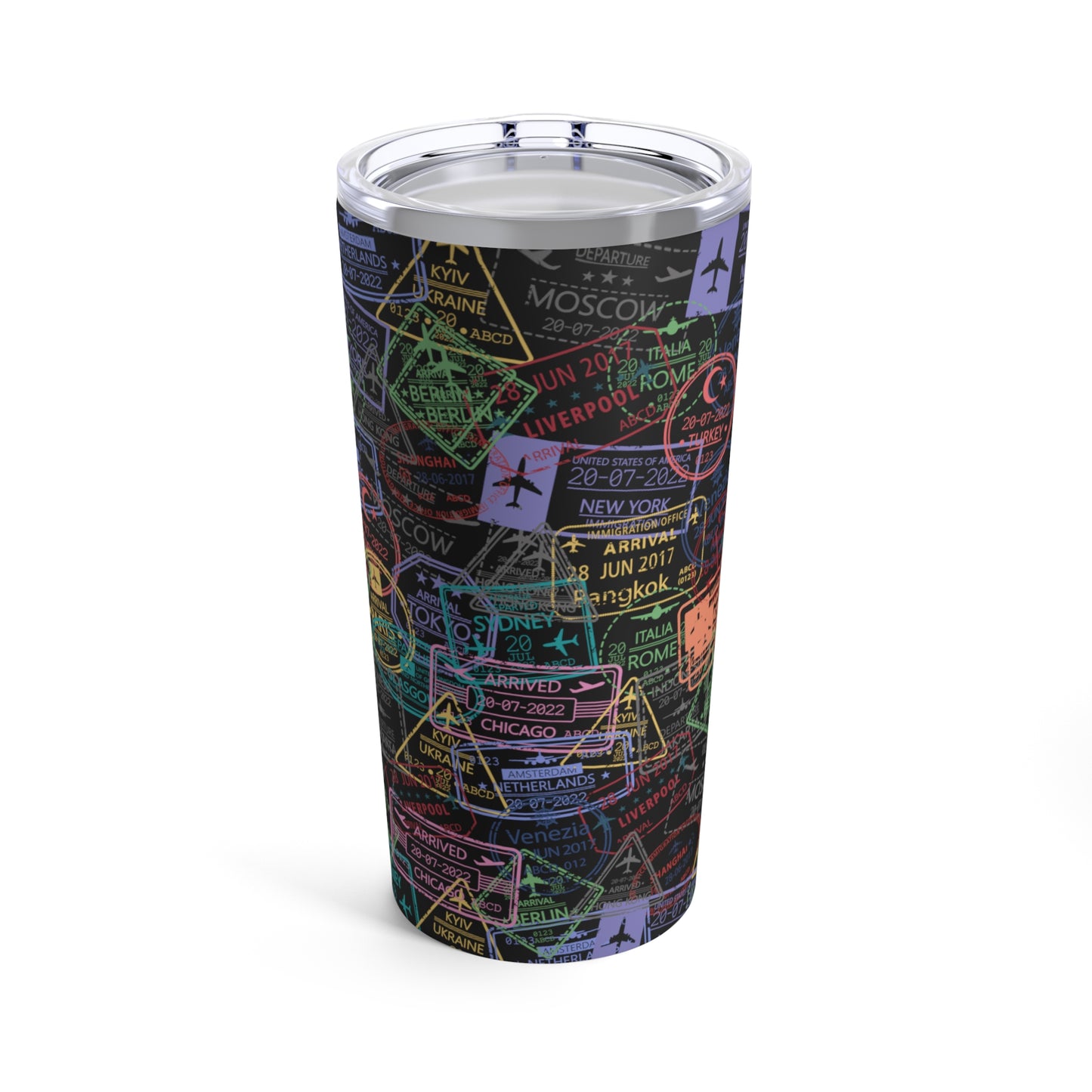 Vaso Tumbler Negro de Viaje con Estampas, 20oz
