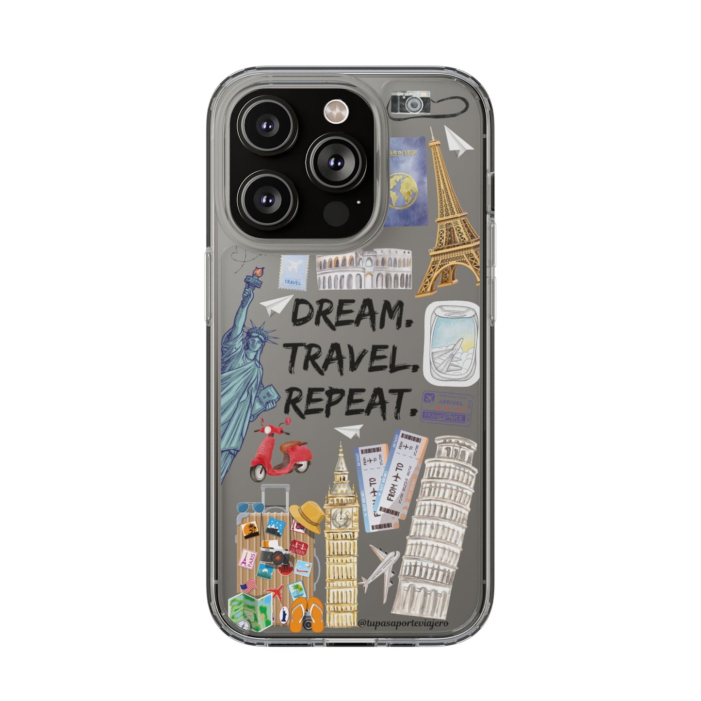 Cover de Teléfono Dream. Travel. Repeat.